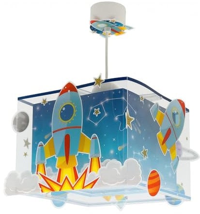 Dalber Lámpara de Techo Colgante Infantil Rocket Cohete Espacial Sistema Solar, 63352, E27, 15W, Azul