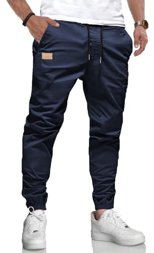 LIUPMWE Hommes Pantalon Chino Cargo Pantalon de Jogging Hommes Coton Casual Sweatpants Hommes Pantalons de Loisirs Taille élastique avec des Poches de Cordon de Serrage,S,Bleu