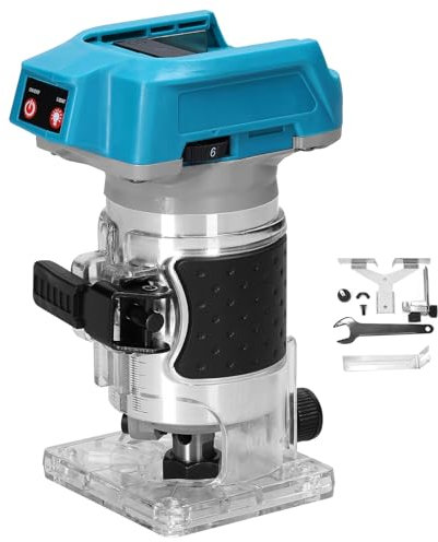 Cordless Compact Router, 18V 18000RPM Brushless Trim Router, Wood Trimmer Router, 6.35mm Trim Diameter Cordless Palm Router Suitable for Makita Battery, 6 Level Speed Adjustable (Tool Only)