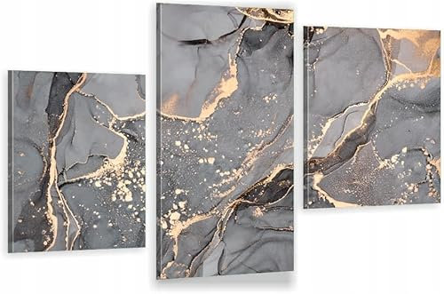 HUBDECO 3-Teiliges Leinwand Bild Wohnzimmer - Bilder, Poster, Kunstdrucke - Leinwandbild - Bild auf Leinwand - Tolle Zimmerdekoration - Schlafzimmer Bilder - 94x60 cm Grauer Marmor