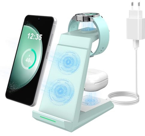 Induktive Ladestation für Samsung,ADADPU Kabelloses Ladegerät 3 in 1 Kompatibel für Galaxy Watch 7/6/5/5 Pro/4/3/Active 2,Wireless Charger für Samsung S25 S24 S23 S22 Ultra S21 Note 20 Galaxy Buds