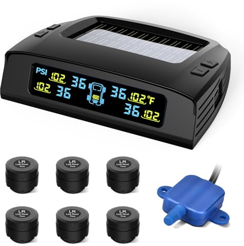 Tymate RV Tire Pressure Monitoring System, Solar Charge TPMS, 6 Sensors & 5 Alarm Modes, M7-3 2024 Updated Color Display, W/Repeater for Longer Distance Transmission, 0-87 PSI for RV Trailer Camper