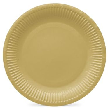 PAW - Assiette Jetable en Carton (23 cm) I Lot de 8 I Assiettes Jetables Idéales pour Mariage, Communion, Fêtes, Anniversaire I Impression de Assiettes en Papier à Base d'eau I Or Monochrome