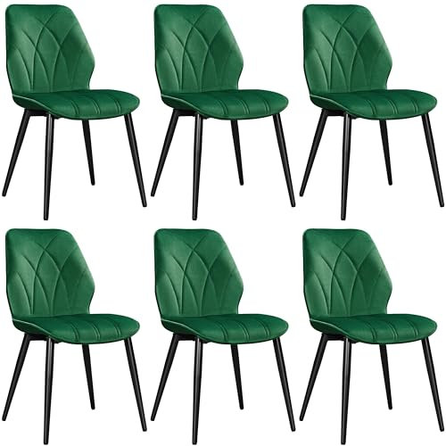 Yaheetech Set 6 Sedie Sala da Pranzo Moderne Imbottite velluto in Tessuto Eleganti con Schienale Ergonomico Gambe Telaio in Metallo Portata 136 kg Verde