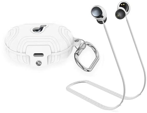 HXFRTYU Compatible with Anker Soundcore Space A40 Case Cover, Silicone Shockproof Protective Case with Carabiner, Anti-Lost Strap Sports Lanyard (White)