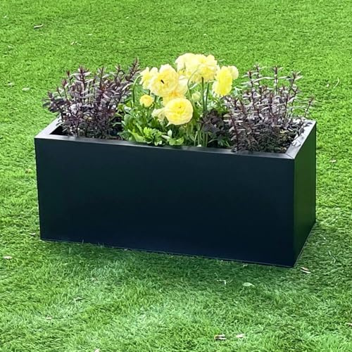 Gardening Naturally Aluzinc Trough Garden Planter 1m - Zinc Lightweight Outdoor Patio Garden Pot with Drainage, Weatherproof & Corrosion-Resistant, (Black)