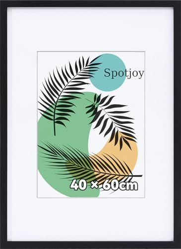 Spotjoy Bilderrahmen 40 x 60cm, MDF-Rahmen Holzrahmen mit Acrylglas Fotorahmen für Wandmontage Echtholz Passepartout Dokumentenrahmen Zertifikatsrahmen, Schwarz