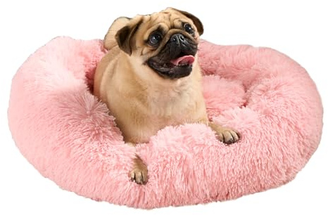 OHS Dog Bed Blush Pink, Fluffy Donut Dog Bed for Pets Super Soft Plush Cat Bed Luxury Cosy Pet Cushion for Home Kitchen Living Room Circle Dog Beds, Medium