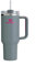 STANLEY Quencher H2.0 FlowState Trinkbecher, vakuumisoliert, aus Edelstahl mit Deckel und Trinkhalm, für Wasser, Eistee oder Kaffee (Steingrau, 1183 ml)