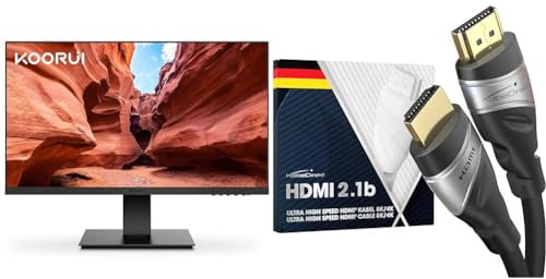 KOORUI 24 Inch FHD Monitor, Ultra-slim Bezels, 75Hz, VA Display, 5ms, Low Blue Light, 75 x 75 mm & 8K HDMI 2.1 cable – 1m – Ultra High Speed HDMI, certified & designed in Germany (8K@60Hz
