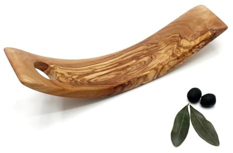 DAGDEG Weinflaschenhalter aus Olivenholz,Weinständer Holz,sichelförmig geschwungen, Tishdeko,Flaschenständer, L.30 cm, handgefertigt