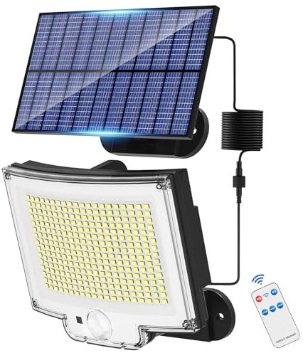 SIGRILL 318 LED Focos Solares Exterior con Sensor de Movimiento, 2200mAh Luz Solar Exterior con 3 Modes, IP65 Luz Solar Exterior Jardin Lampara Solar (1 Paquete - 318LED Blanco Frío)