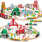 SainSmart Jr. 112-teiliges Holzeisenbahn-Set für Kleinkinder - Doppelseitige Zugschienen Kompatibel mit Brio, Thomas, Melissa & Doug - Perfektes Holzspielzeug für Jungen und Mädchen