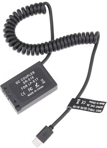 Hersmay USB-C Type-C to LP-E17 Dummy Battery DR-E18 Spring Cable Coupler for Canon EOS R8 R10 RP 77D 200D Mark II 250D 750D 760D 800D 850D Rebel T6i T6s T7i T8i SL2 Camera