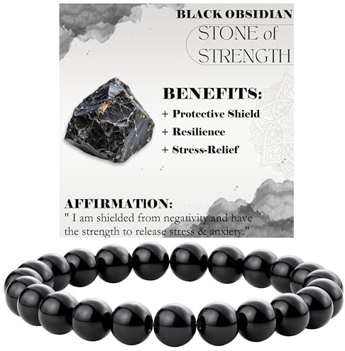 Obsidienne noire - Force - Bracelet de Perles Pour Femmes 8mm en Semi-précieux Naturel élastique élastique Cristal Bijoux Cadeaux de Yoga