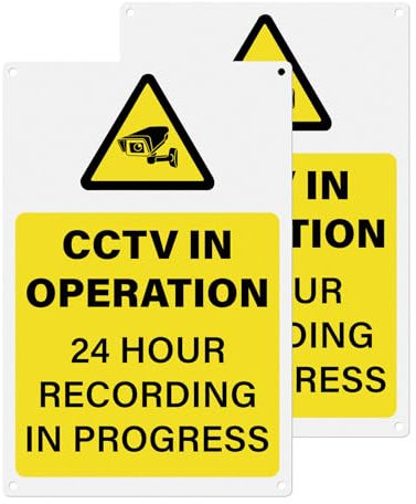 YIKIADA 2 Pack CCTV in Operation Sign 24 Hour Recording in Progress 200 × 300 mm Aluminum Waterproof Metal Reflective Self Adhesive Signal for Business Classroom Outdoor Indoor