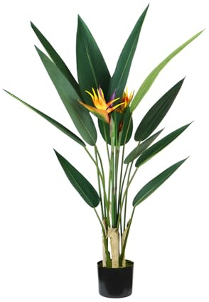 Avilia - Pianta di Strelitzia Artificiale 120 cm con 12 Foglie e 2 Fiori in Polietilene, Ideale per Interni, Uffici, Casa e Decorazioni d’Arredo Eleganti per Interni