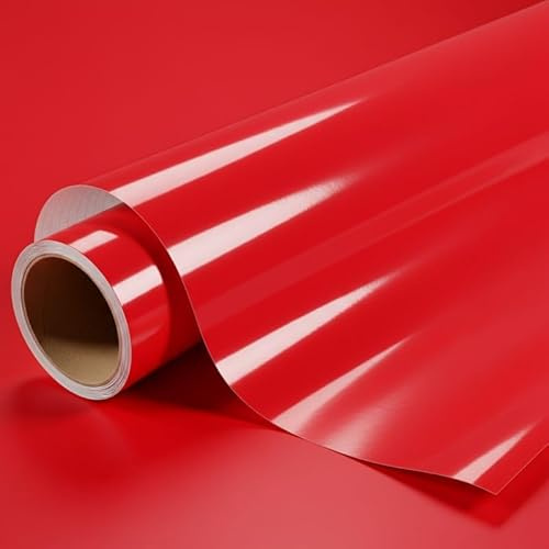 DIMEXACT - Vinyle Covering Rouge Brillant pour Surface Plane avec Colle Airflow - 122 cm x 1 m - en Rouleau
