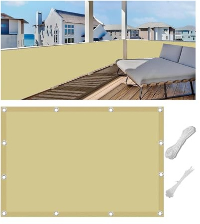Woace Balkonschutz Balkon-Verkleidung Blickdichte Balkonumspannungen Balkonabdeckung Wind&UV Schutz Wasserdicht Balkonumrandung mit Ösen und Kordel Sand 50x800cm