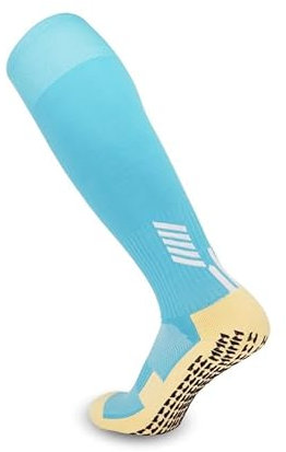 RVROVIC 2 Pcs Non Slip Training Socks for Men,Anti Slip Knee-length Soccer Socks with Grip Pads for Football Basketball,1-Light Blue,Large