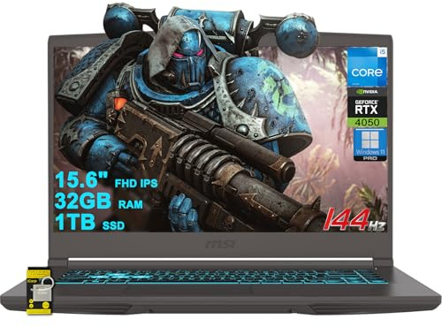 MSI Thin 15 Gaming Laptop 15.6 FHD IPS 144Hz Intel Octa-core i5-13420H (Beats i7-11800H) 32GB RAM 1TB SSD GeForce RTX 4050 Backlit USB-C Win11Pro w/ICP Hub