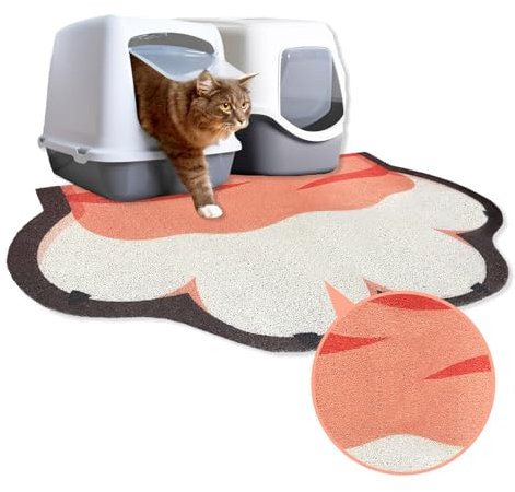 Cat Litter Mat Litter Trapping Mat, 90 x 60 cm Cat Litter Tray Mat, Non-slip Cat Mat for Litter Tray and Pet Food Bowl, Cute Litter Box Mat for Kitty Dog Small Animals, Easy to Clean Large (Orange)