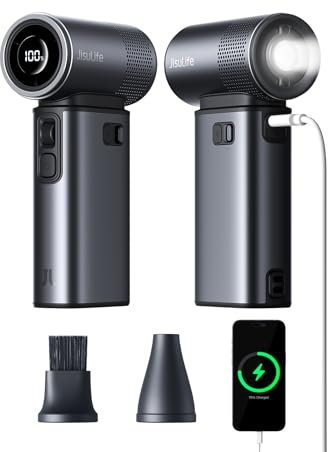 JISULIFE Ventilador portátil de mano 5 en 1, 100 velocidades, 9000 mAh máximo 25 horas, mini ventilador recargable de 18 W con linterna, ultra motor, carcasa de metal, regalos de viaje multifunción