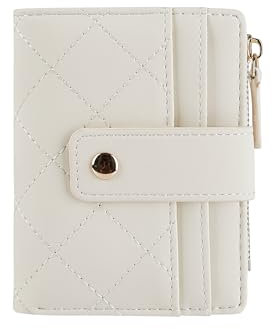 Cynure Women's Cute Leather Card Holder Small Compact Bifold Wallet with Zip Coin Pocket,Beige