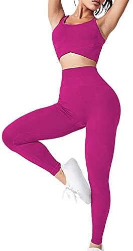 Completo Palestra Donna Set Di Abbigliamento Yoga Reggiseno Sportivo+Leggings 2 Pezzi Tuta Sportiva Palestra Fitness Activewear Leggins Push Up Top Tuta Donna Ginnastica Per Jogging, Training, Casa