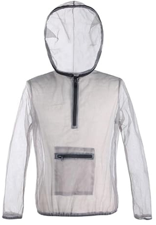 KONTONTY Grau Kapuzenjacke aus Durchsichtigem Meshgewebe mit Reißverschlusstasche für Insektenschutz Beim Wandern und Camping Atmungsaktive Insekten Schutzkleidung für Männer