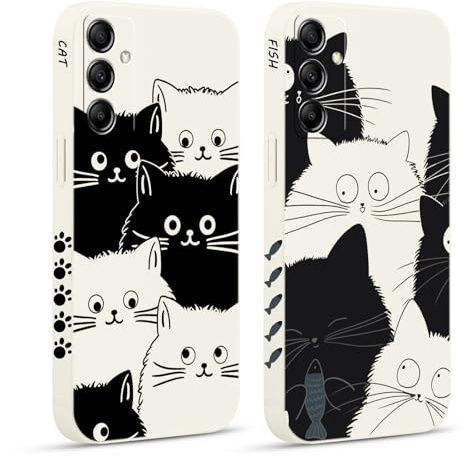 Pnakqil 2 stück Handyhülle für Samsung Galaxy A35 5G 6,6, Hülle Katze Fisch Muster Aesthetic Interessant Design süß Ästhetik Schön Mädchen Kameraschutz Stoßfeste Case Silikon Schutzhülle Tasche