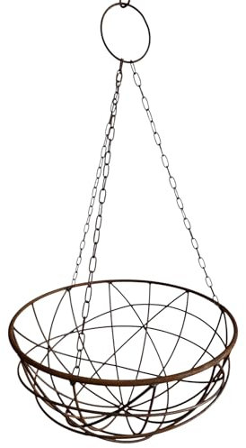 Bornhöft Hängende Gartendeko Blumenampel, Eisen Metallkorb mit Rostoptik, 40 cm Durchmesser, rostige Gartendekoration Edelrost