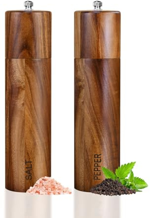 XWXO 2 Pack Acacia Wooden Salt and Pepper Grinder Set 8 Inches Refillable