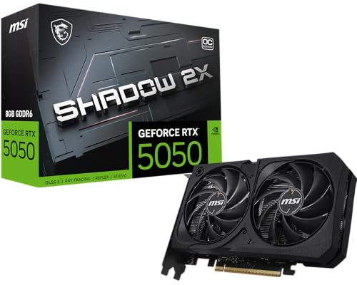 MSI Gaming RTX 5050 8G Shadow 2X OC Graphics Card (8GB GDDR6.128-bit, Extreme Performance: 2617MHz, DisplayPort x3 2.1a, HDMI 2.1b, NVIDIA Blackwell Architecture)