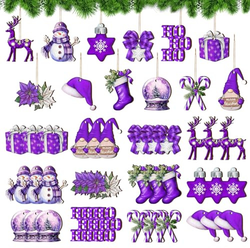 36 Stück Weihnachtsanhänger Lila,Weihnachtsbaumschmuck Weihnachtsbaum Deko,Holzanhänger Christbaumschmuck,Weihnachten Anhänger für Weihnachtlicher Geschenk Zuhause Und Partys