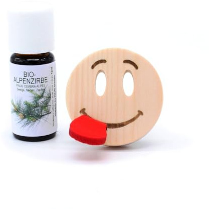 Autoduft Zirbenholz – Zirbensmile Duftstecker fürs Auto mit Bio Zirbenöl – nachhaltiger Holz Auto-Lufterfrischer mit Magnetclip, langanhaltender Zirbenduft, Geschenkidee