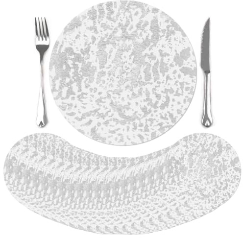 comfoyar Set di 50 Tovagliette Americane Rotonde Monouso Argento, 33cm Tovagliette Americane Metalliche in Lattina Pressata per Matrimoni Compleanni Cucina Sala da Pranzo Decorazione, Tavola di Feste