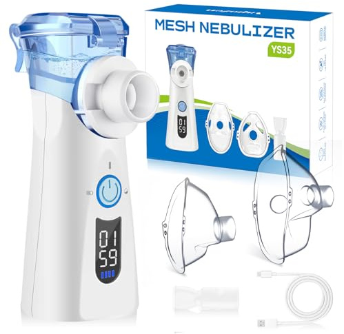 VapoZen Inhalationsgerät Ultra Leise, Inhaliergeräte für Erwachsene Kinder LED-Bildschirm mit 3 Zeitgesteuerten Sprühmodi Tragbare Typ-C Aufladbar Inhalator mit 2 Masken 1 Mundstück