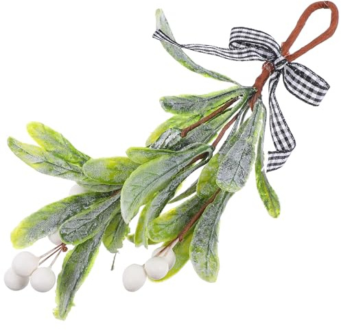 AMUSLESUR Artificial Mistletoe Pick Hanging Mistletoe Stem Reusable Never Wilt Plastic and Foam Decoration with Ribbons for Christmas Trees and Windows
