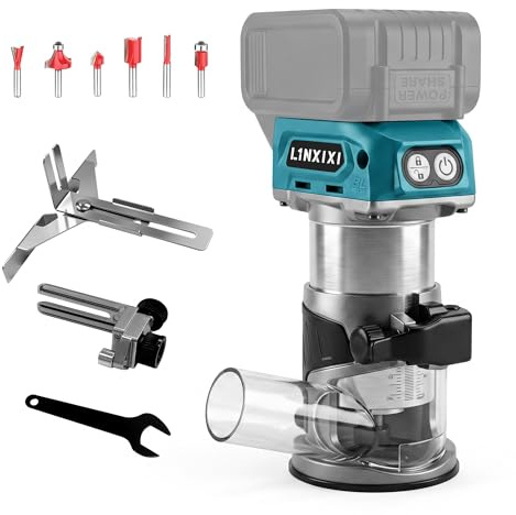 L1NXIXI Akku Oberfräse für Makita 18V LXT Akku, 800W Bürstenloser Oberfräse mit 5 Geschwindigkeiten, MAX.30000 U/min, Akku Kantenfräse Einhandfräse mit 1/4 Fräser (ohne Akku) (Grün)