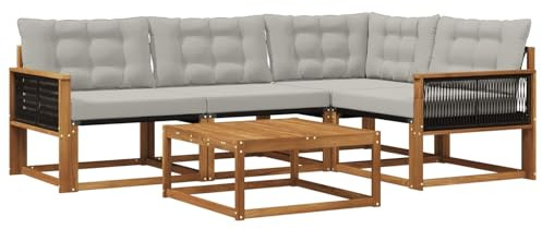 vidaXL Outdoor-Sofagarnitur mit Kissen 5 pcs Natürlich und Hellgrau, Moderne Garten-Sofa-Garnitur, langlebige Möbel, schicker Akazienholz-Sitz, Bequeme Terrassen-Lounge