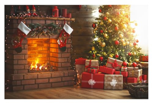 VALICLUD Fondo Navideño para Fotografía Chimenea de 90x150 Cm, Tela Pictórica Ligera de Alta Resolución, Adecuado para Decoración en Casa y Videos Festivos