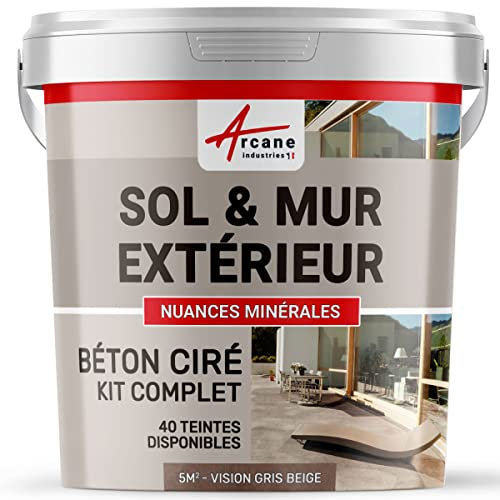 Spachtelbeton-Set : Außenbereich Spachtelbeton für Boden, Wand, Terrasse, Balkon, Treppe - NUANCES MINERALES Nerz Grau Beige - 5 m² (in 2 schichten)