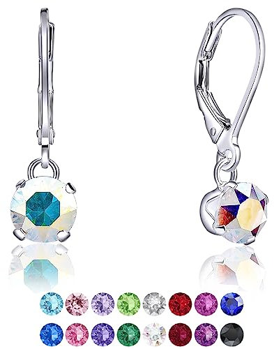 DTPSilver - Damen Klappbügel Ohrringe 925 Sterling Silber mit Kristallen von Swarovski® Elements 6 mm Runde - Farbe : Aurore Boreale