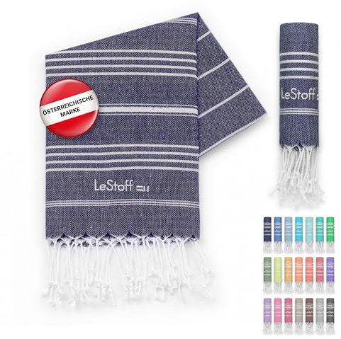 LeStoff Premium Hamamtuch 50 x 100 cm – 100% Bio-Baumwolle, Vorgewaschen, Nachhaltig, Leicht, Kompakt, Saugstark & Schnelltrocknend - Handtuch für Bad, Gäste, Gesicht, Sport, Reise, Camping (Navy)