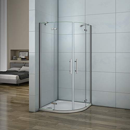 Aica box doccia semicircolare porta battente anticalcare vetro temperato trasparente 6mm (80x80x195 cm)