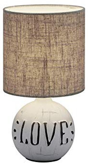 meineWunschleuchte Tischleuchte mit Keramiksockel und Schriftzug Höhe 31cm, Stoffschirm Braun