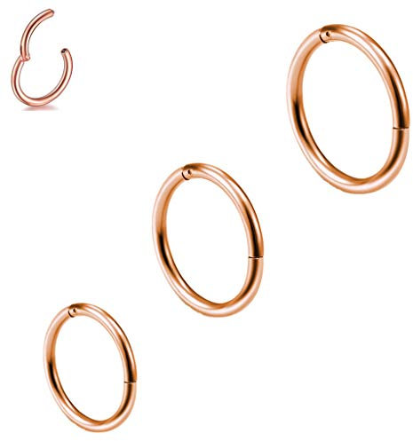 3 pezzi 8/10/12 mm 16G anello naso in acciaio inox oro rosa per uomo e donna