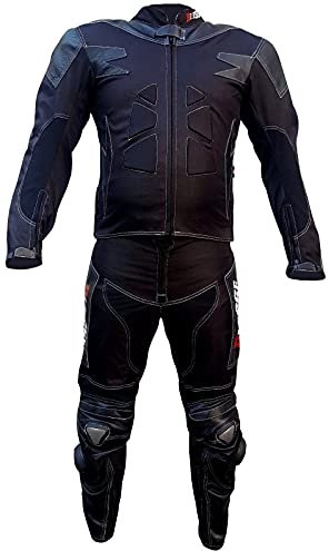 BI ESSE Traje de Cuero y Tejido para Adulto-2 Piezas Split (Chaqueta + Pantalón),Ajustable,con Protectores Integrados,Transpirable y Resistente a la Abrasión,para Hombre y Mujer (NEGRO COMPLETO, L)