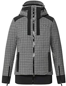 KJUS Women Varuna Jacket Kariert-Grau, Damen Merino Regenjacke, Größe 36 - Farbe Steel Grey Melange - Black